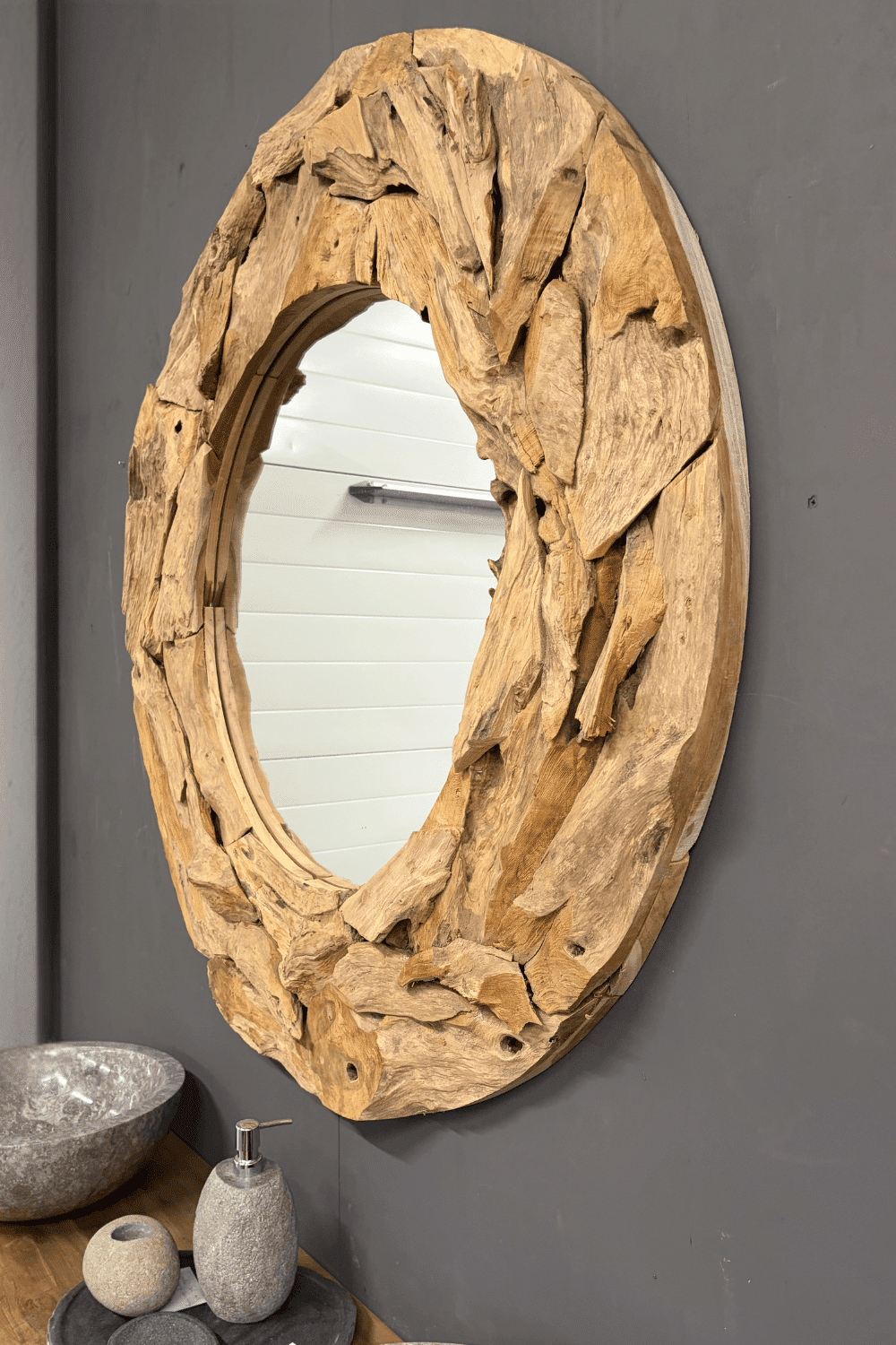 Spiegel wortel teak rond D120x 6 cm Spiegel wortel teak rond D120x 6 cm