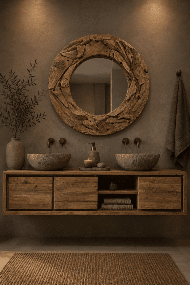 Spiegel wortel teak rond D120x 6 cm
