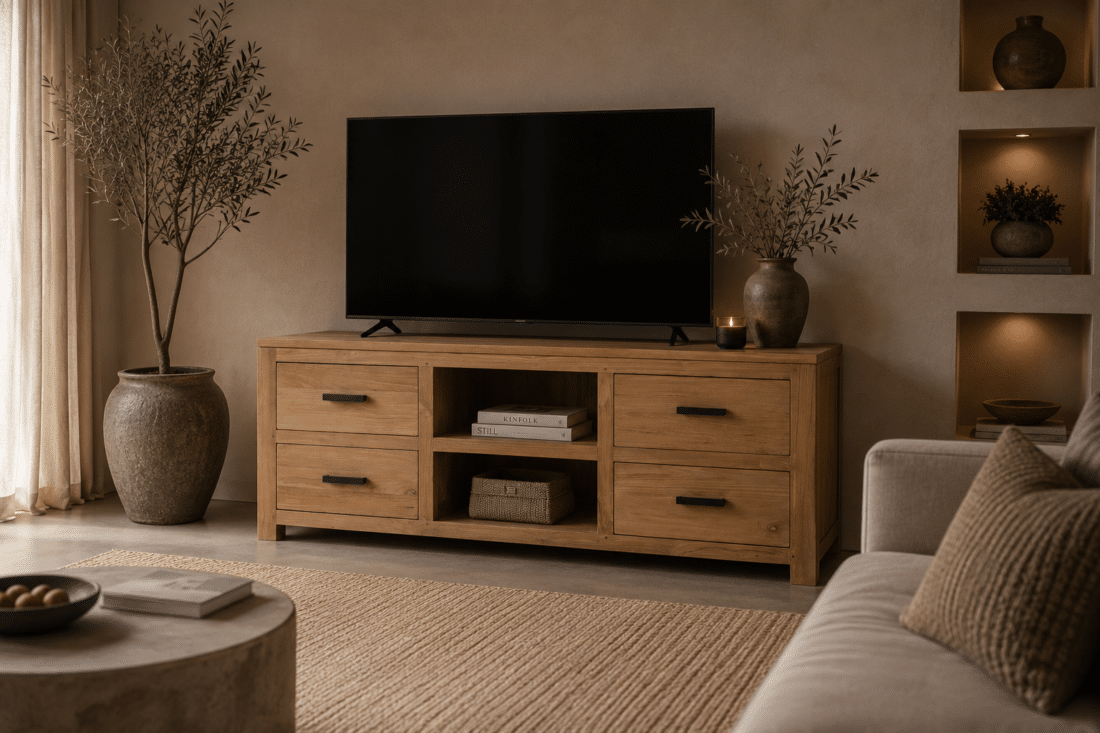 Teak Houten tv meubel smooth 140 x 45 x 60 cm tvd3 Teak Houten tv meubel smooth 140 x 45 x 60 cm tvd3