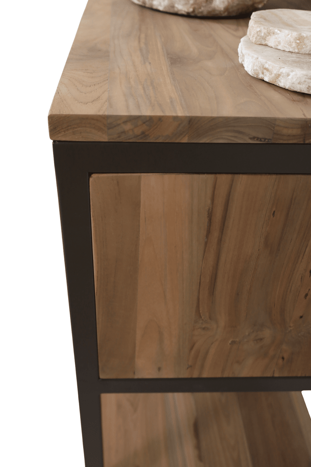 Teak houten badkamermeubel met anodic brown metalen details, en spiegel st3t 120 cm Teak houten badkamermeubel met anodic brown metalen details, en spiegel st3t 120 cm