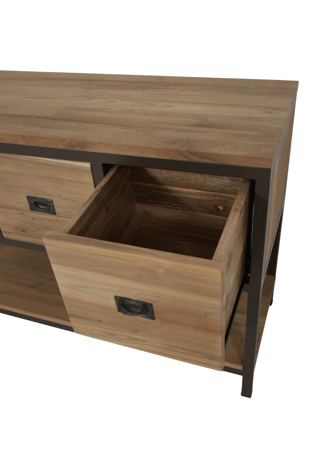 Teak houten badkamermeubel met anodic brown metalen details, en spiegel st3t 120 cm Teak houten badkamermeubel met anodic brown metalen details, en spiegel st3t 120 cm