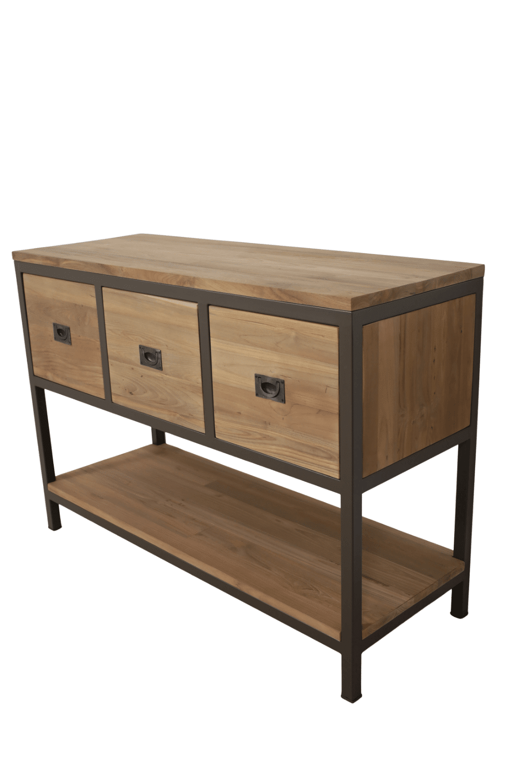 Teak houten badkamermeubel met anodic brown metalen details, en spiegel st3t 120 cm Teak houten badkamermeubel met anodic brown metalen details, en spiegel st3t 120 cm