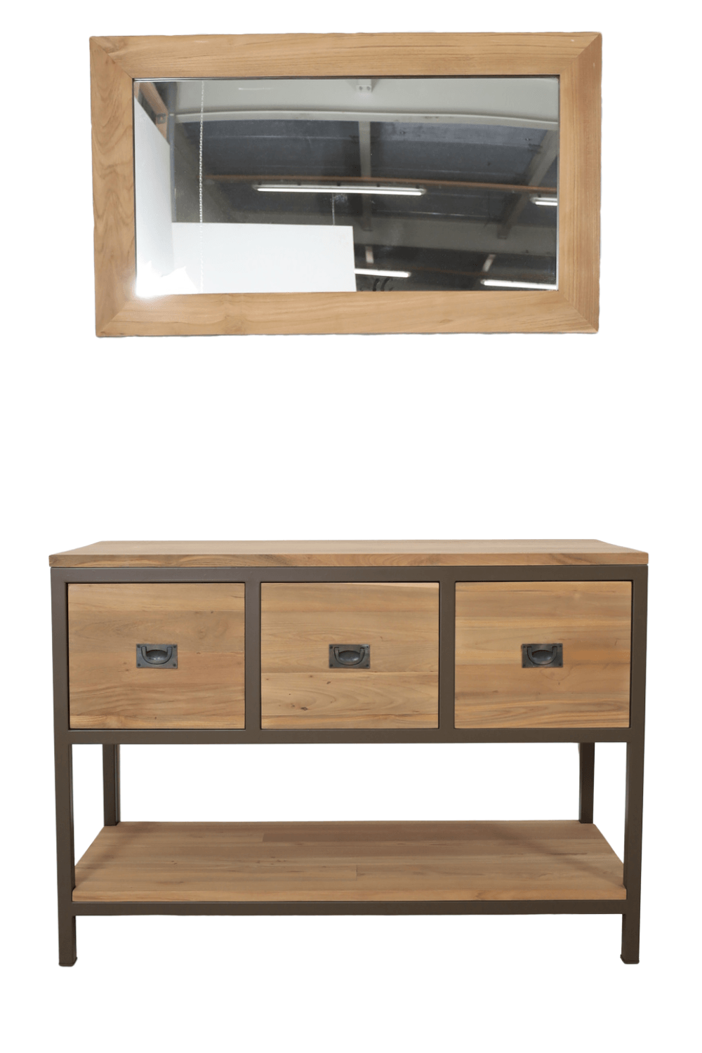 Teak houten badkamermeubel met anodic brown metalen details, en spiegel st3t 120 cm Teak houten badkamermeubel met anodic brown metalen details, en spiegel st3t 120 cm