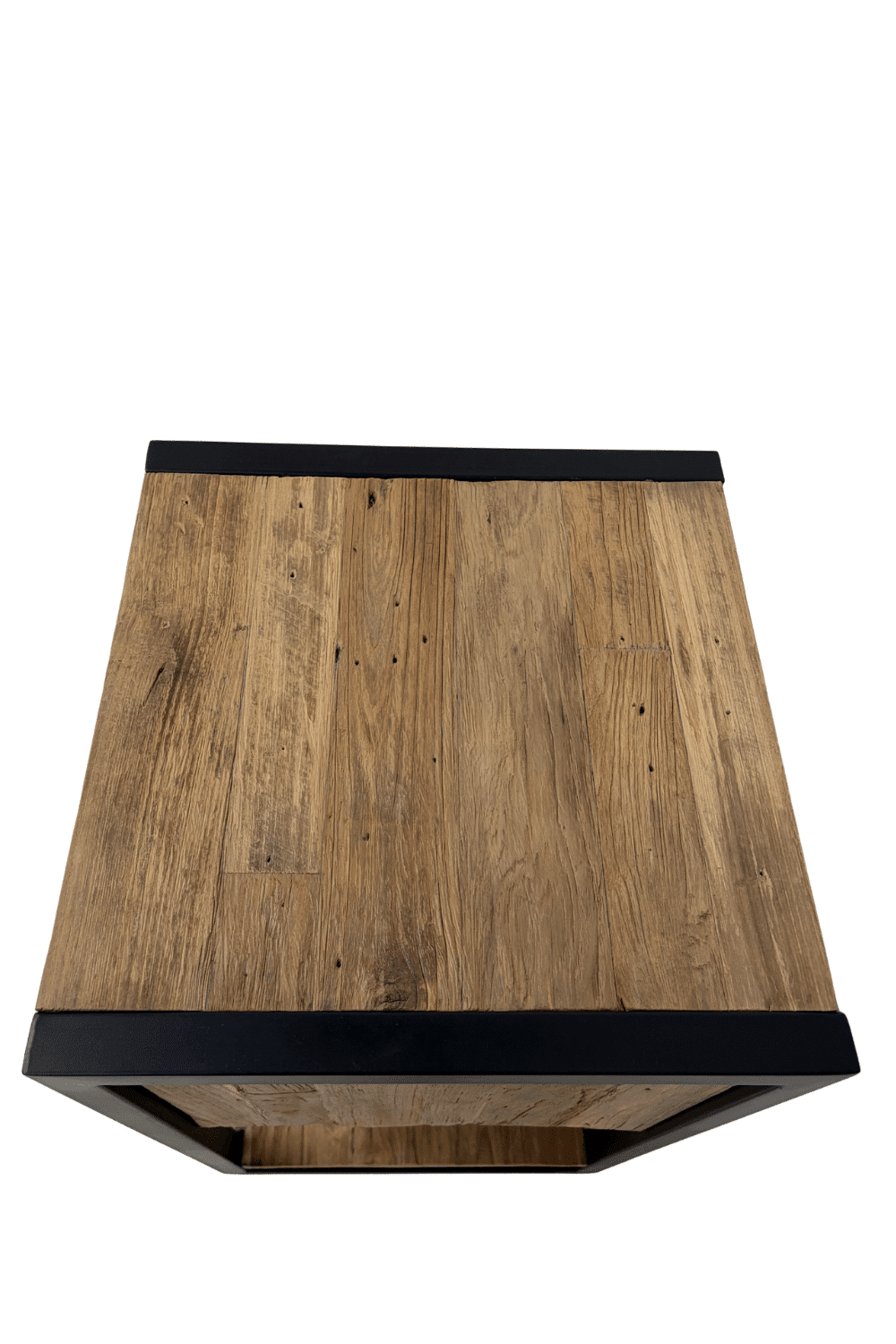 Teak houten industrieel nachtkastje met zwart metaal lade boven 40x40x71 cm