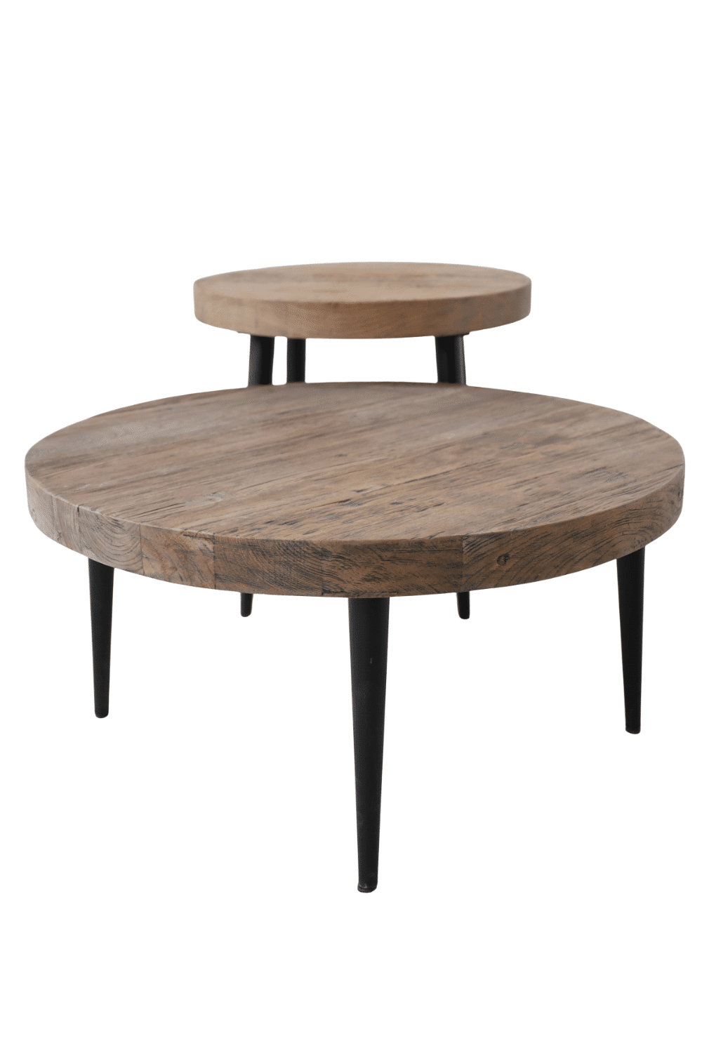 Teak houten set van 2 salontafels 51x48 cm en 71x36 cm