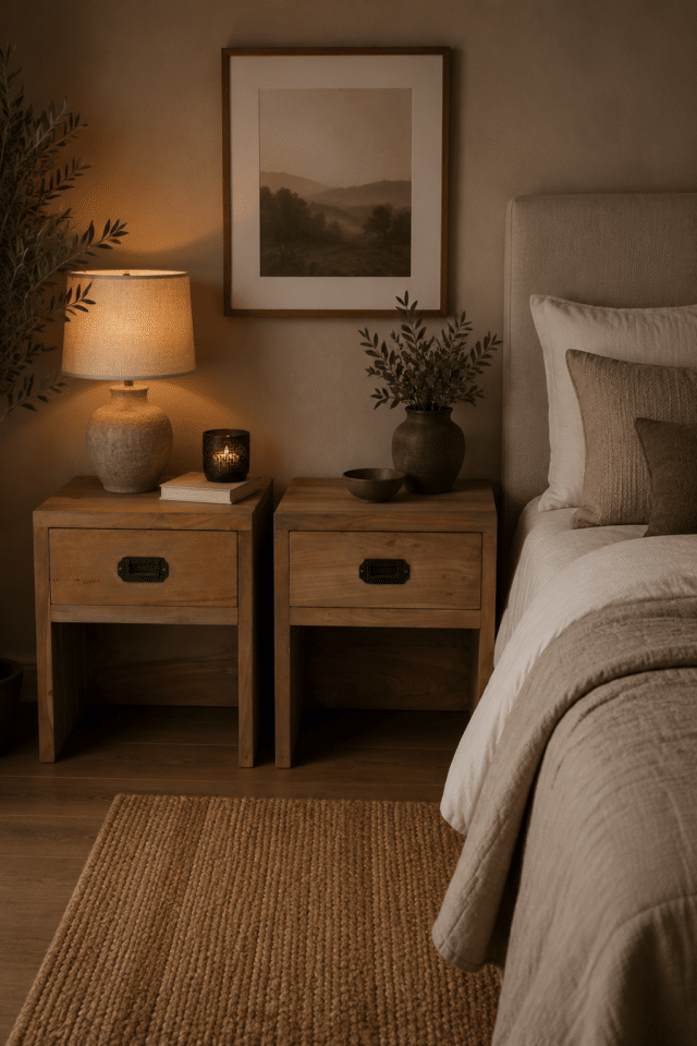 set van 2 teak houten Nachtkastjes 30x33x45 cm