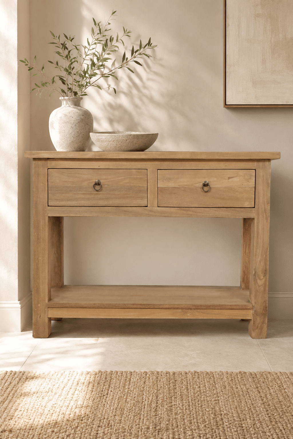 Side table teak hout met 2 lades en onderblad Side table teak hout met 2 lades en onderblad