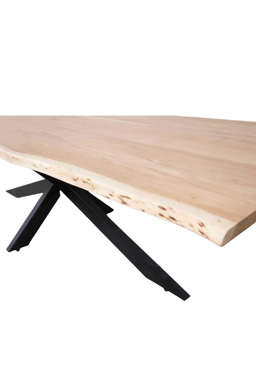 boomstam houten eentafel met zwart metalen spinpoot acacia hout 300x100x110x79 cm boomstam houten eentafel met zwart metalen spinpoot acacia hout 300x100x110x79 cm