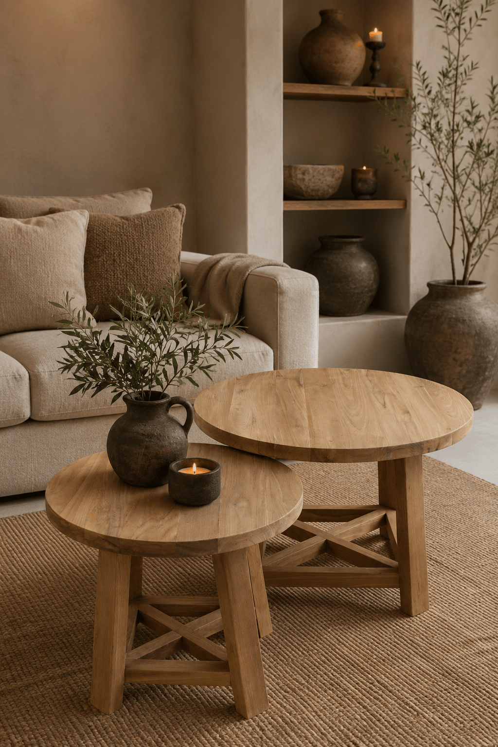 set van 2 ronde houten salontafels 50 cm en 70 cm teak hout smooth7 set van 2 ronde houten salontafels 50 cm en 70 cm teak hout smooth7