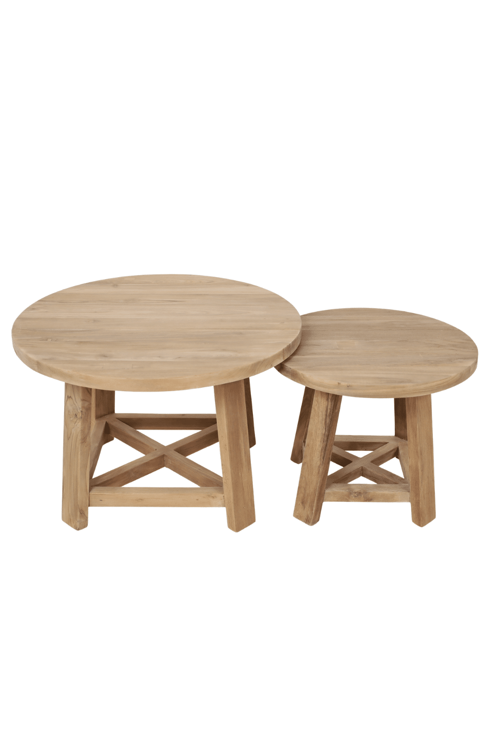 set van 2 ronde houten salontafels 50 cm en 70 cm teak hout smooth7 set van 2 ronde houten salontafels 50 cm en 70 cm teak hout smooth7