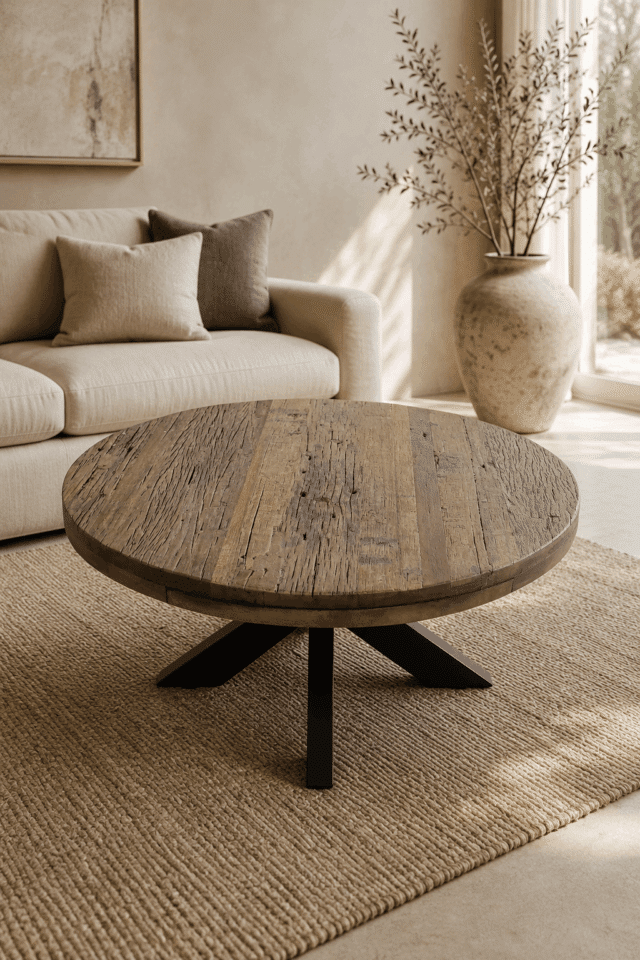 stoere ronde houten salontafel 80 cm