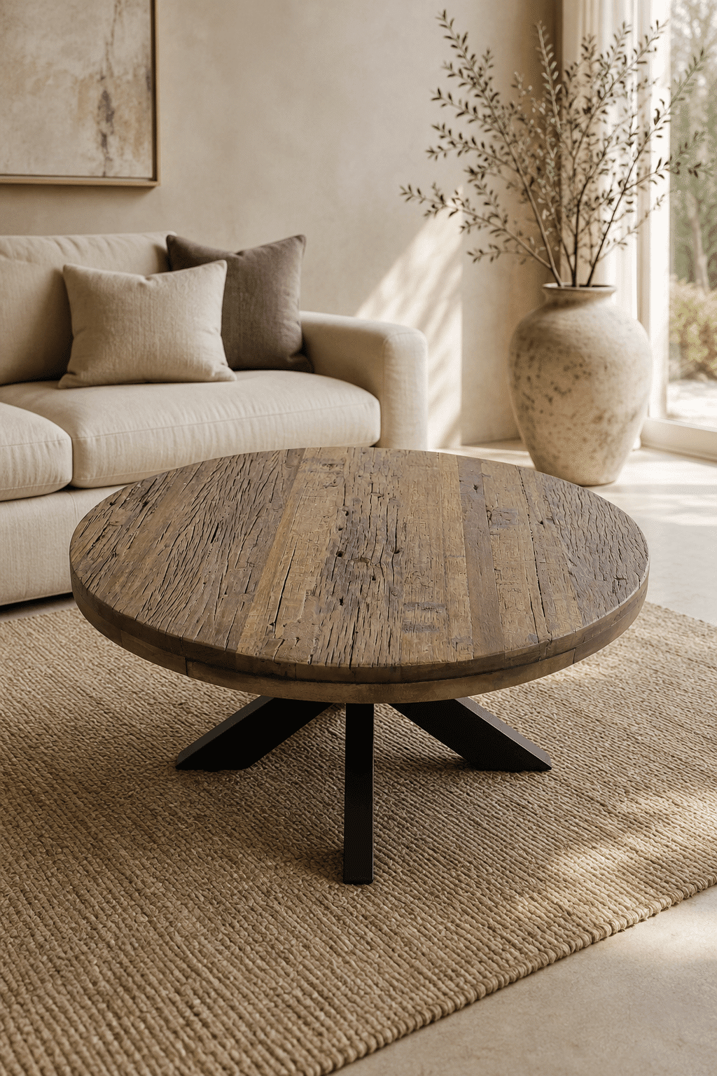 stoere ronde houten salontafel 80 cm
