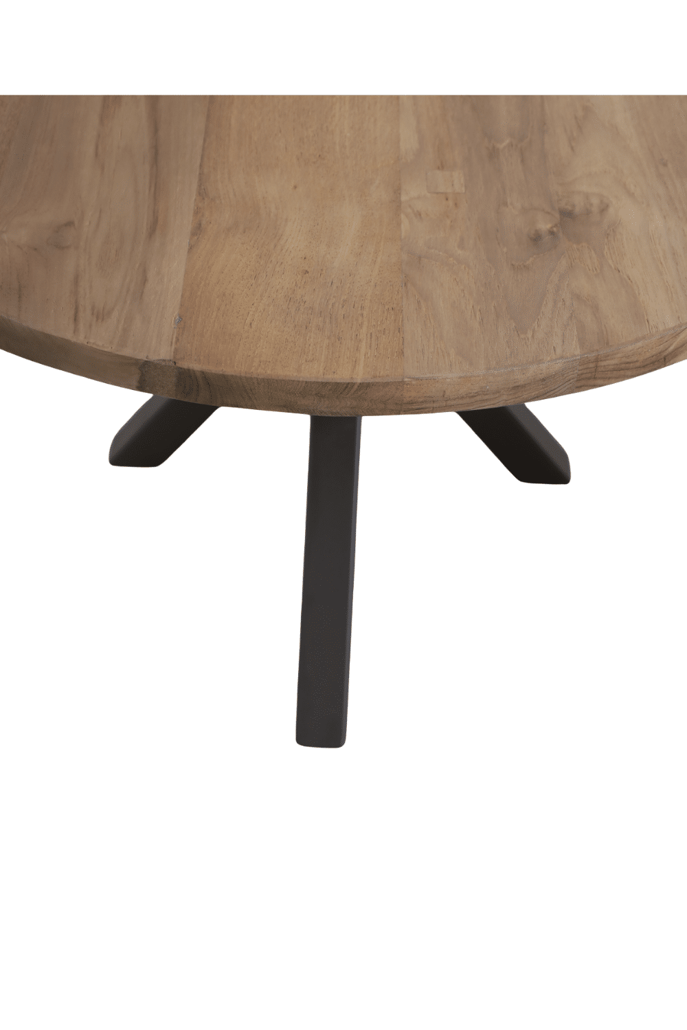 Set van 2 ronde teak houten salontafels met een bruine metalenn poot Set van 2 ronde teak houten salontafels met een bruine metalenn poot