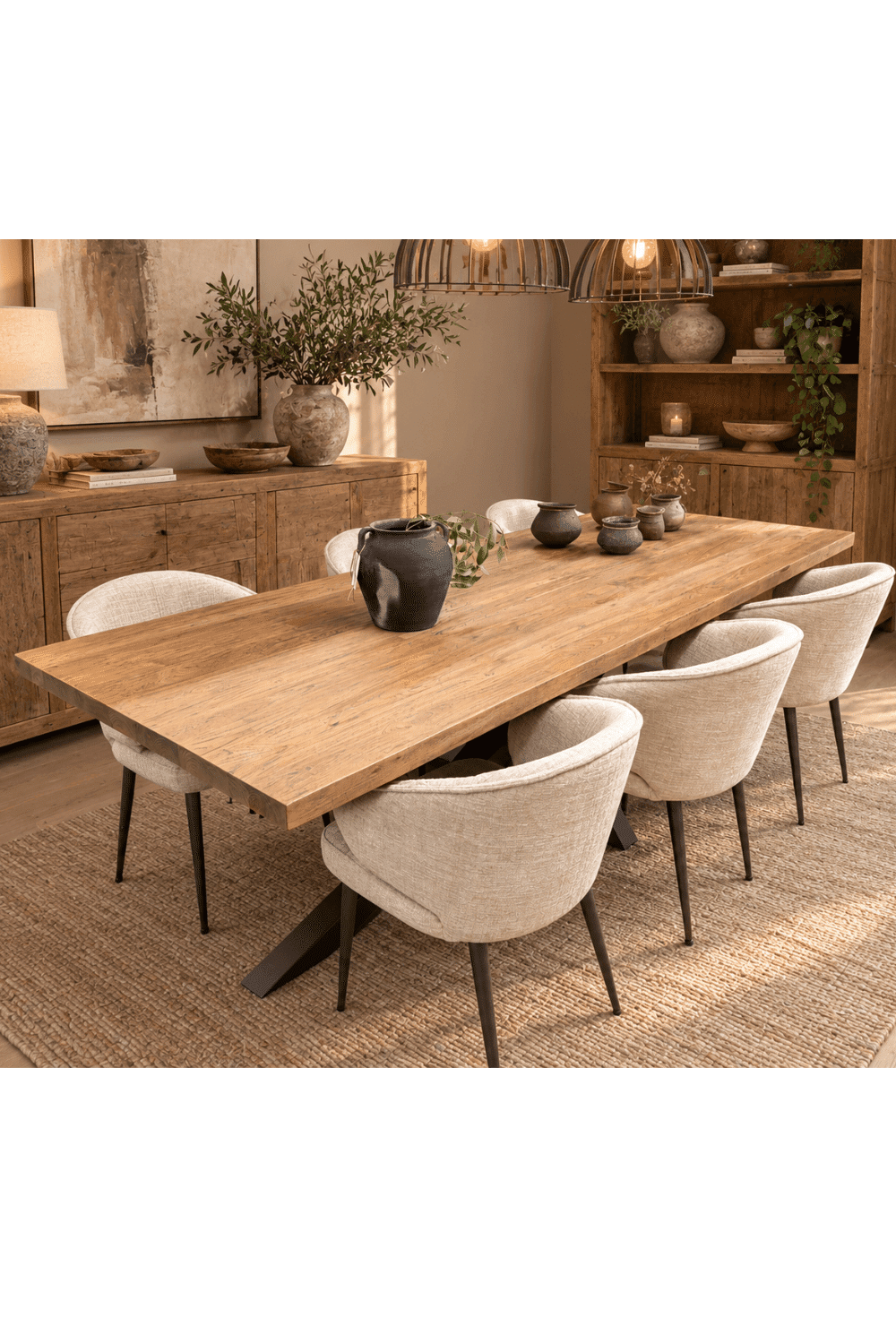 Teak houten eettafel 260 cm met een anodic brown metalen matrix spin poot Teak houten eettafel 260 cm met een anodic brown metalen matrix spin poot
