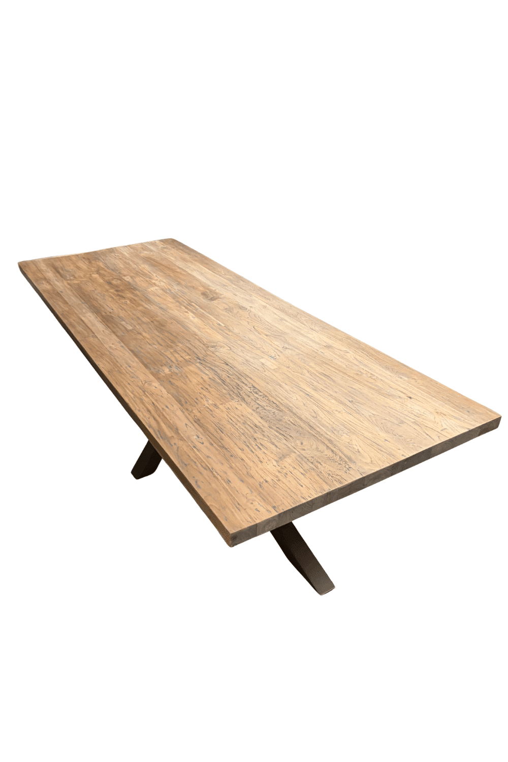 Teak houten eettafel 260 cm met een anodic brown metalen matrix spin poot Teak houten eettafel 260 cm met een anodic brown metalen matrix spin poot