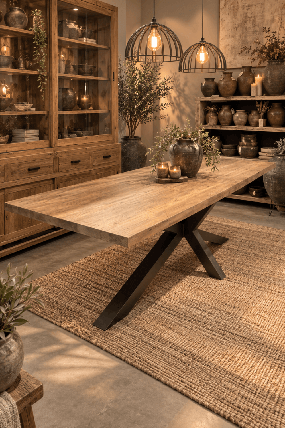 Teak houten eettafel 260 cm met een anodic brown metalen matrix spin poot Teak houten eettafel 260 cm met een anodic brown metalen matrix spin poot