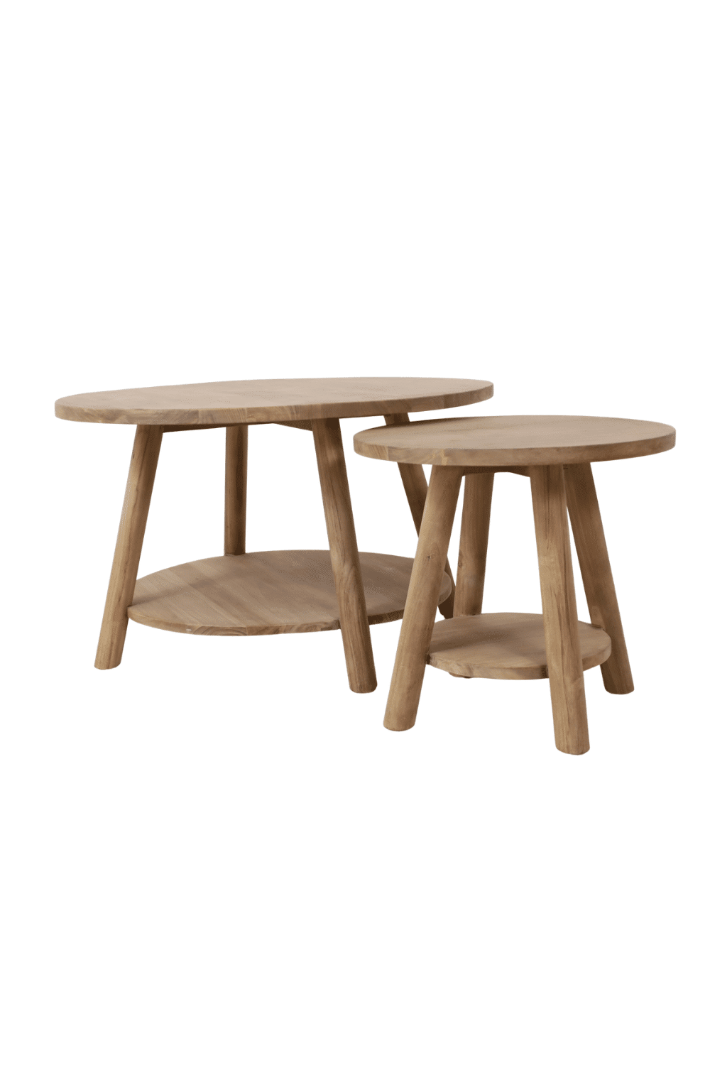 Teak houten salontafel set van 2 ronde salontafels 85cm en 50 cm Teak houten salontafel Teak houten salontafel set van 2 ronde salontafels 85cm en 50 cm Teak houten salontafel
