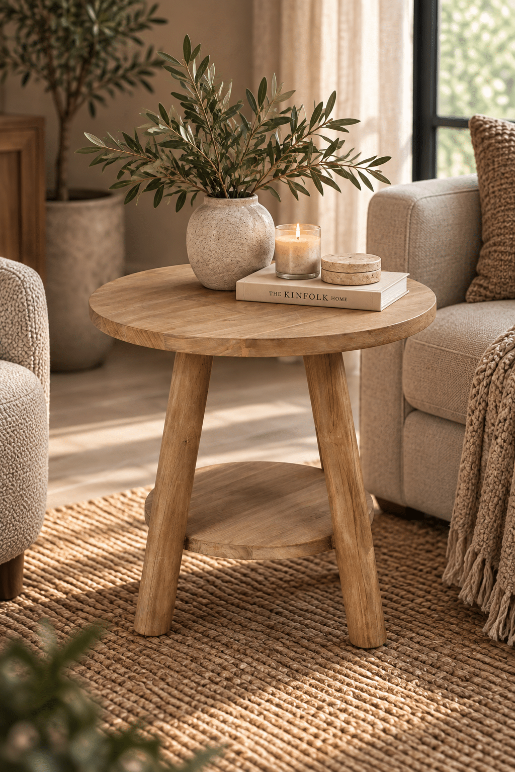 Teak houten salontafel set van 2 ronde salontafels 85cm en 50 cm Teak houten salontafel Teak houten salontafel set van 2 ronde salontafels 85cm en 50 cm Teak houten salontafel