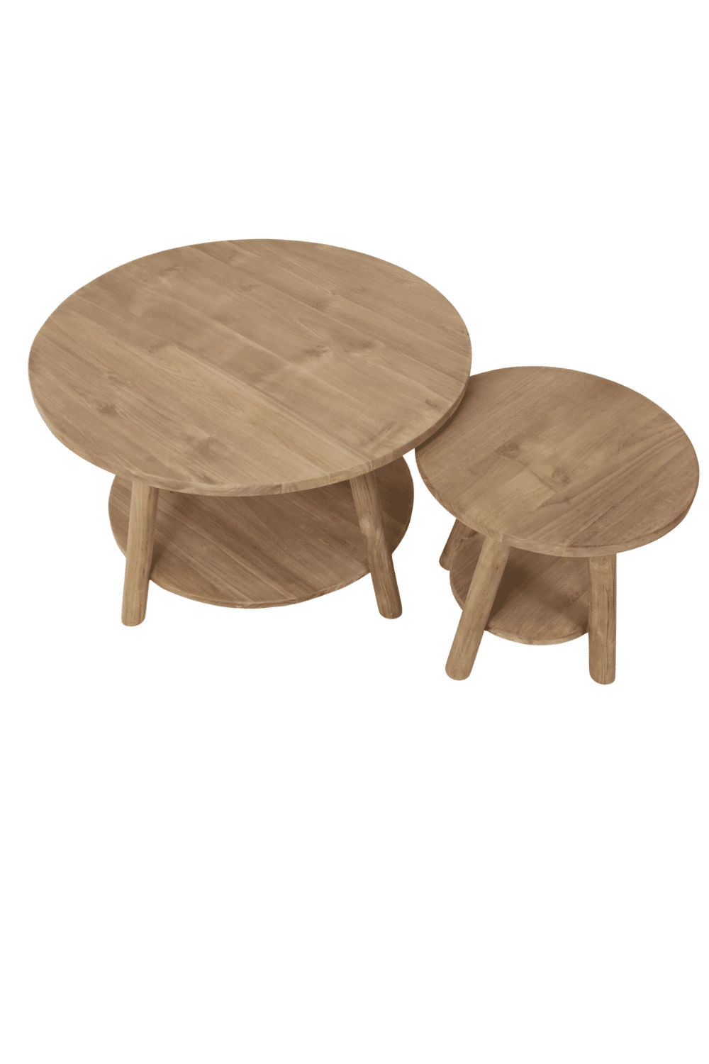 Teak houten salontafel set van 2 ronde salontafels 85cm en 50 cm Teak houten salontafel Teak houten salontafel set van 2 ronde salontafels 85cm en 50 cm Teak houten salontafel