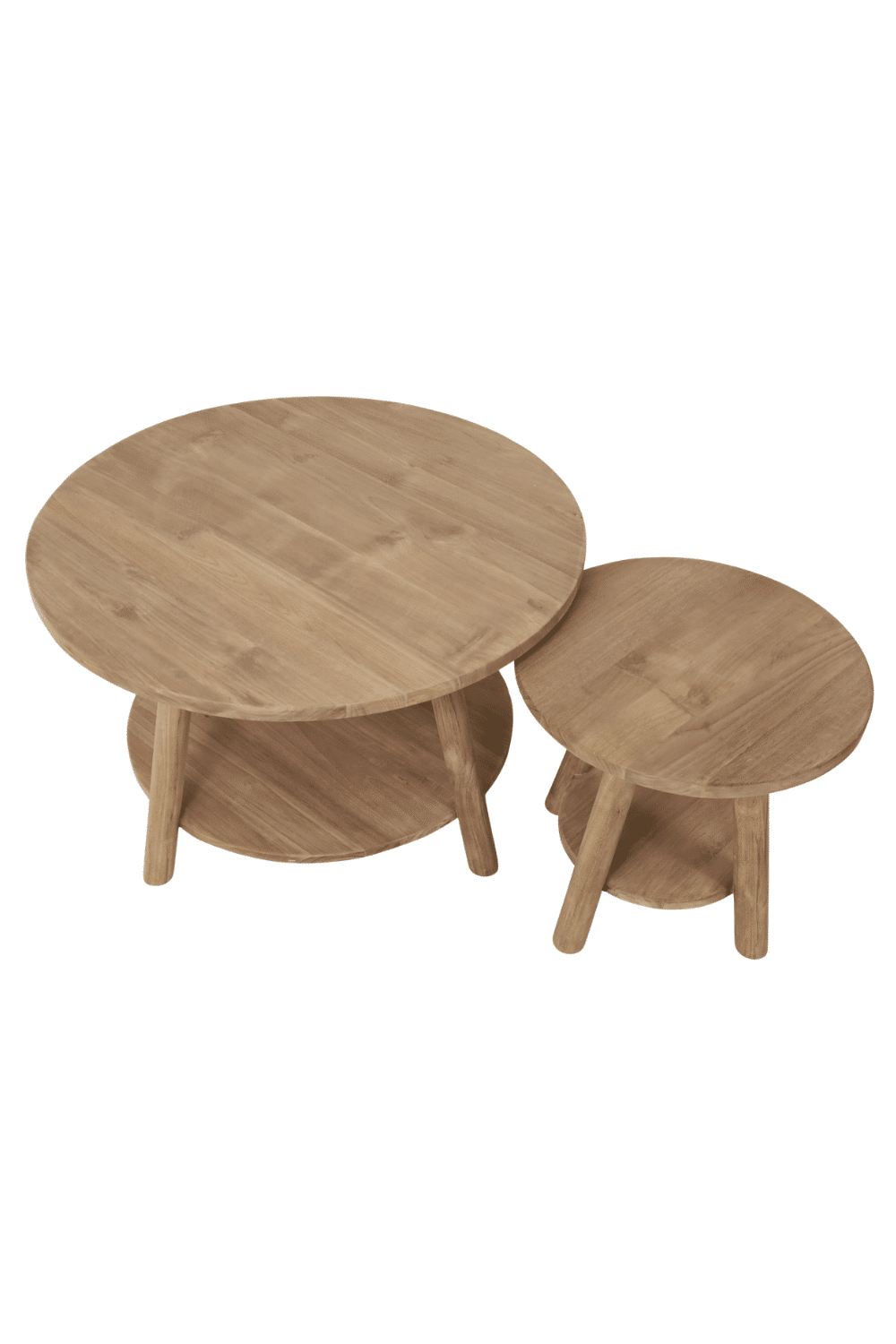 Teak houten salontafel set van 2 ronde salontafels 85cm en 50 cm Teak houten salontafel Teak houten salontafel set van 2 ronde salontafels 85cm en 50 cm Teak houten salontafel