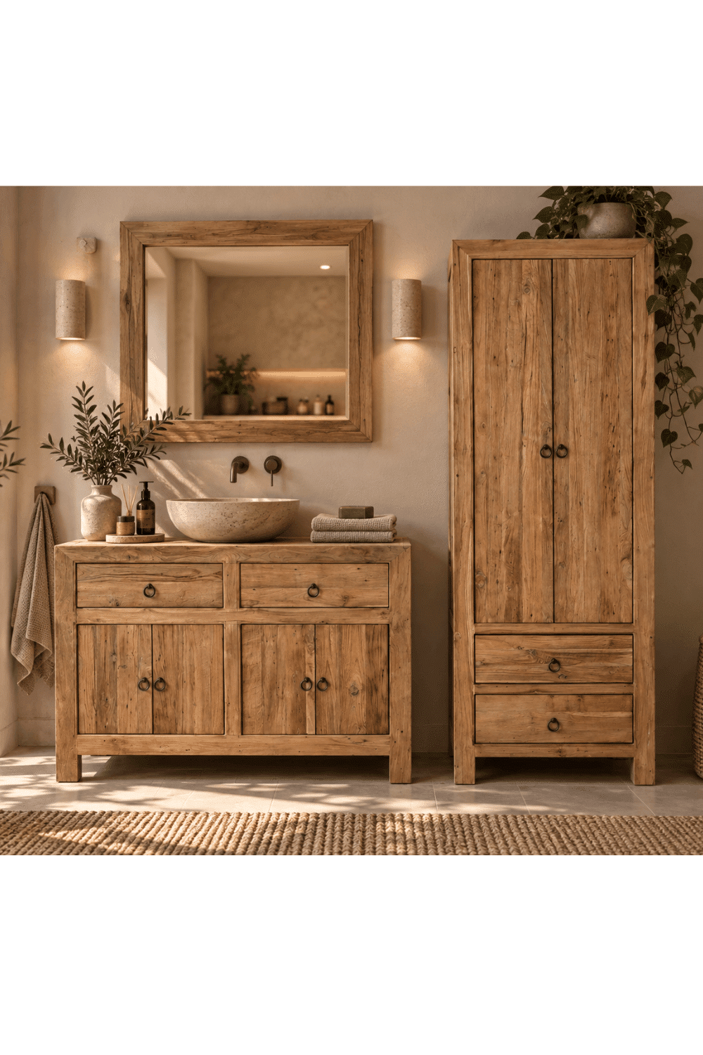 robuust landelijk teak houten badkamermeubel 120x45x85 cm ruw teak hout