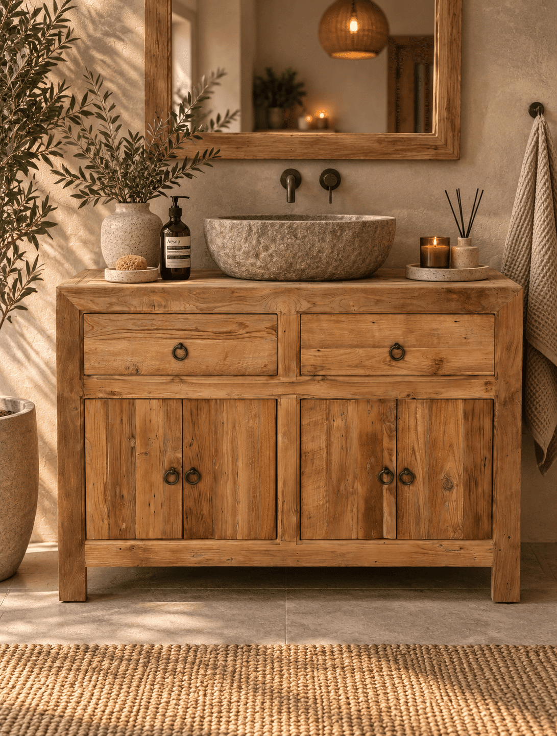 robuust landelijk teak houten badkamermeubel 120x45x85 cm ruw teak hout