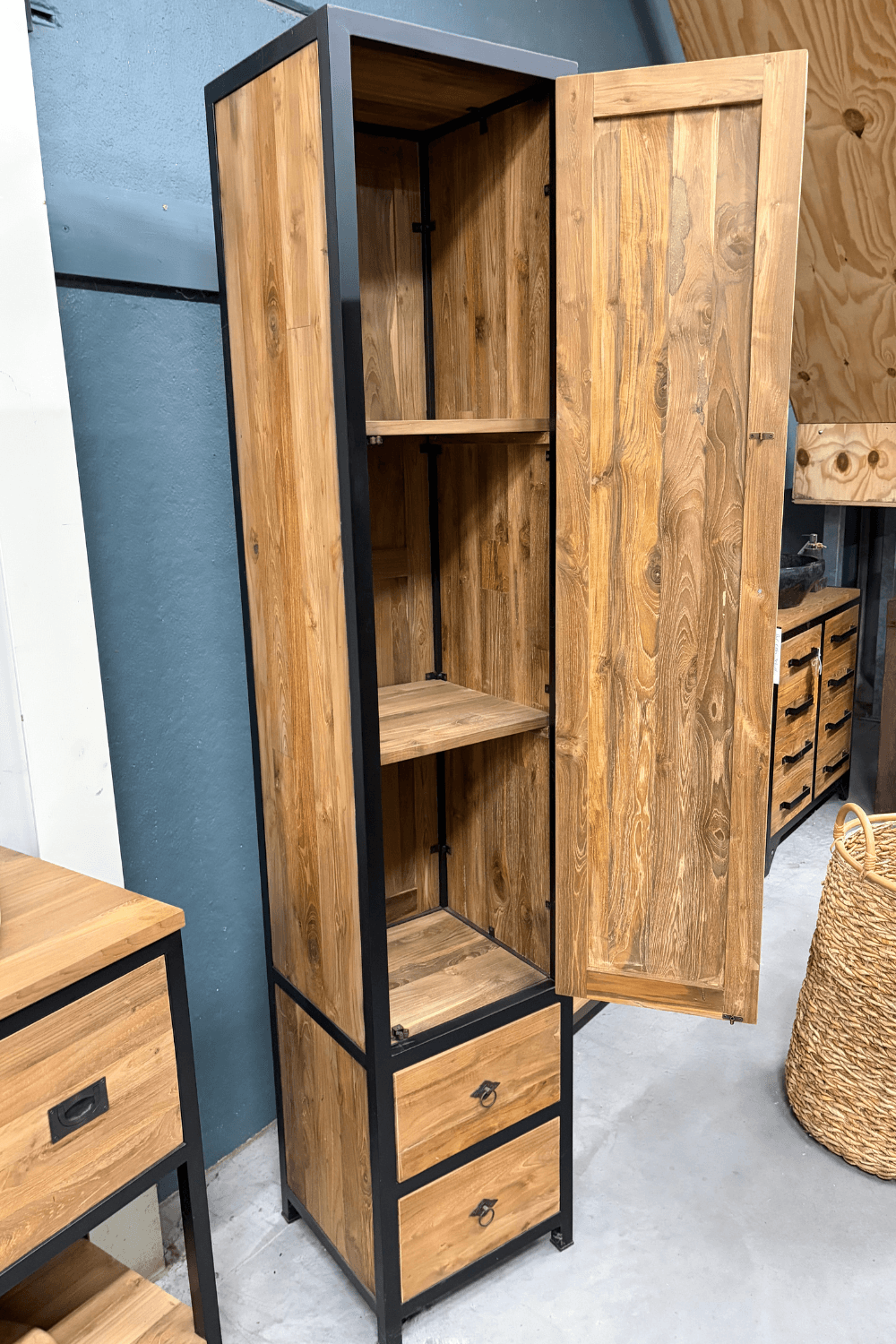 teak houten hoge smalle badkamer kast met deur opbergkast teak houten hoge smalle badkamer kast met deur opbergkast