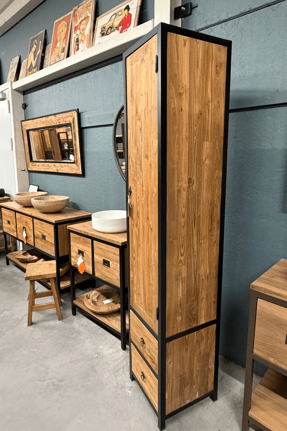 teak houten hoge smalle badkamer kast met deur opbergkast teak houten hoge smalle badkamer kast met deur opbergkast