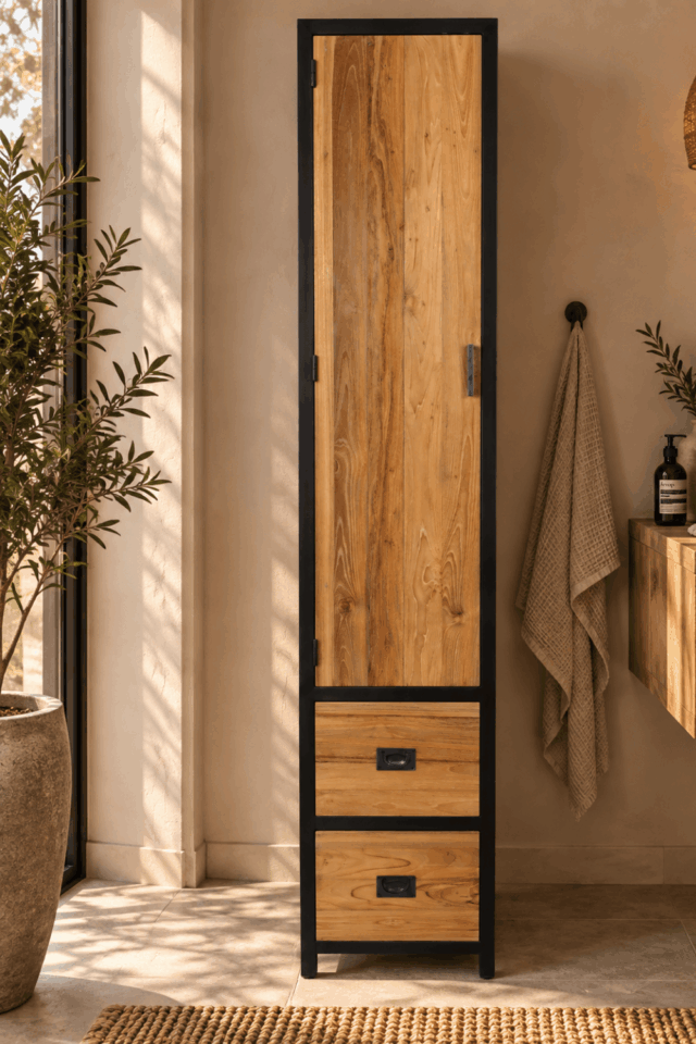kolomkast 40x40x200 cm solid teak hout met metaal