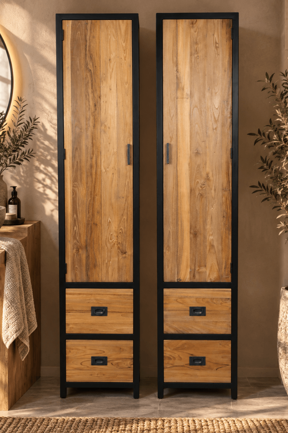kolomkast 40x40x200 cm solid teak hout met metaal kolomkast 40x40x200 cm solid teak hout met metaal
