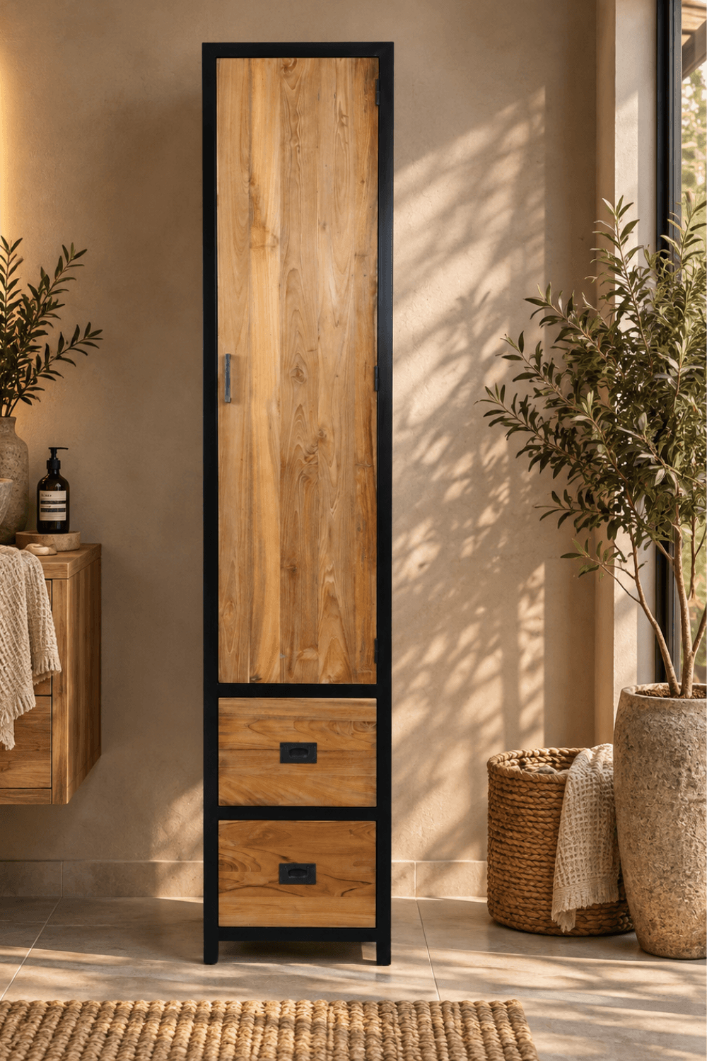 kolomkast 40x40x200 cm solid teak hout met metaal kolomkast 40x40x200 cm solid teak hout met metaal