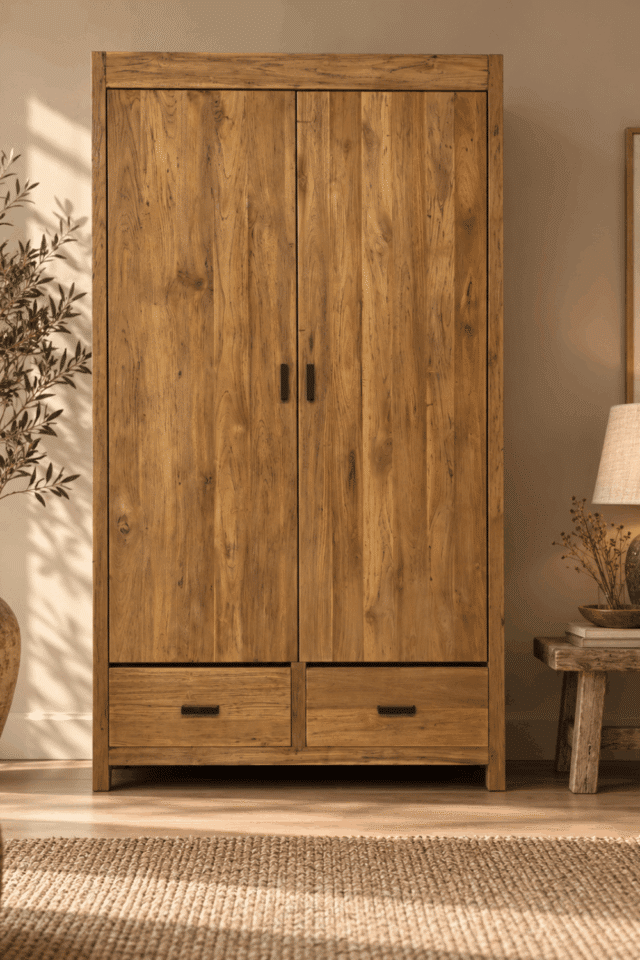teak houten opbergkast met 2 deuren en 4 lades 110x50x210 cm Brc 7