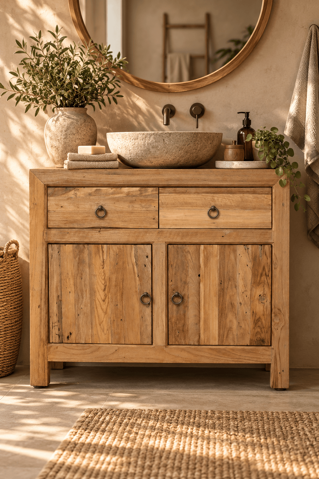 stoer grof Teak houten badkamermeubel erosie chinees 100,5x40x86 cm