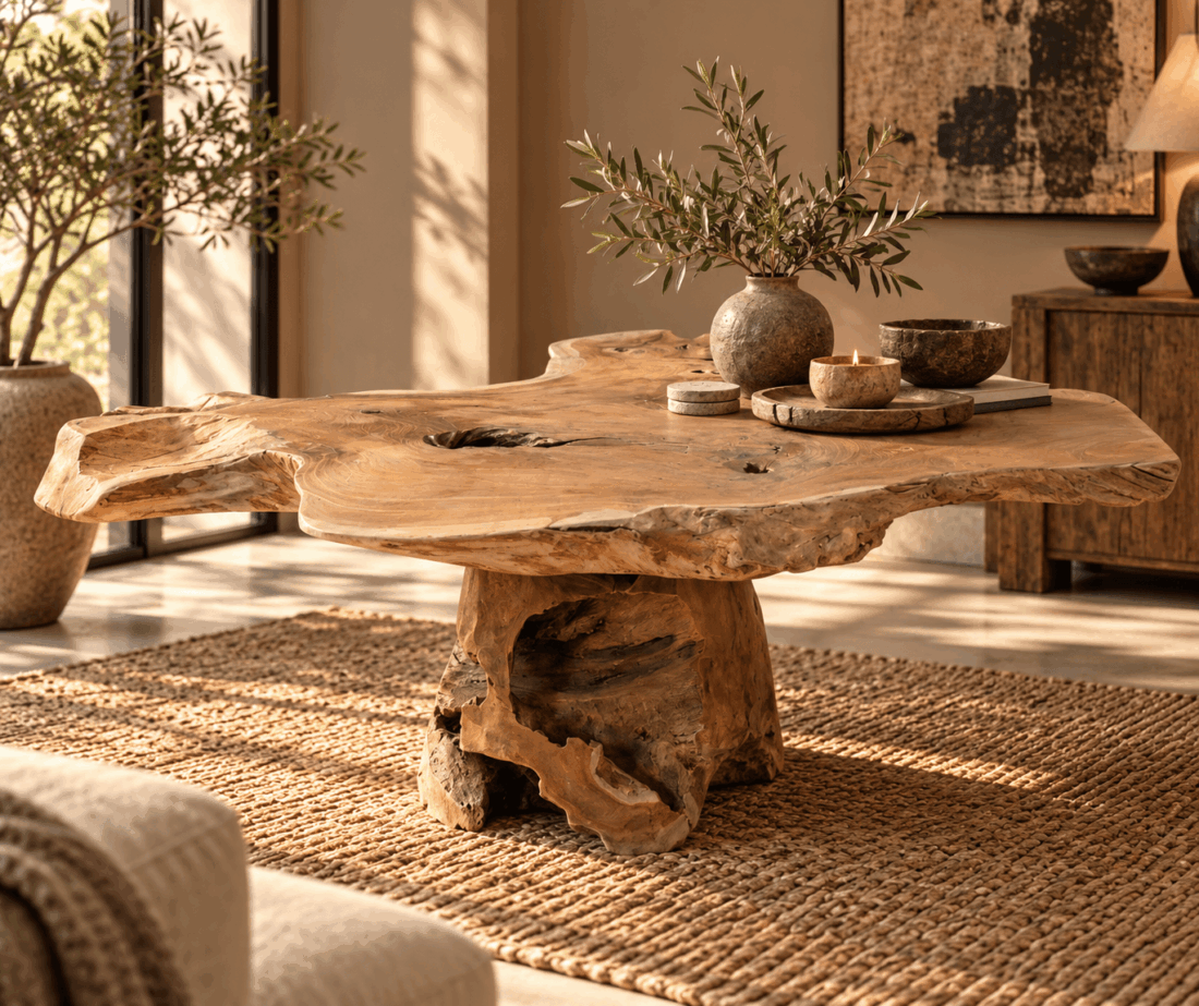 wortel teak salontafel natuurlijke vorm