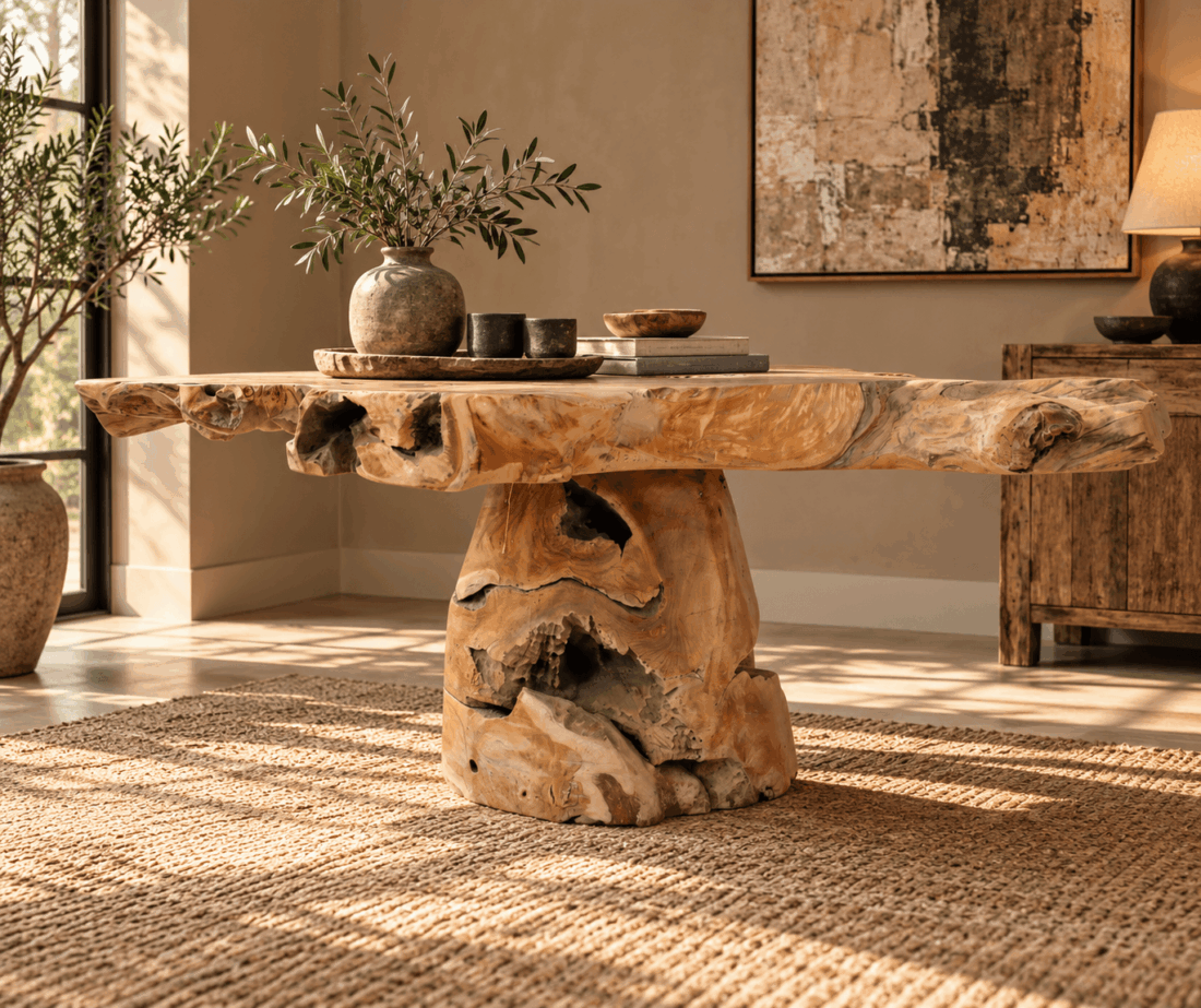 wortel teak salontafel natuurlijke vorm