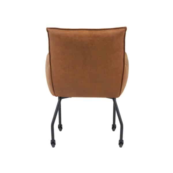 Luxe Eetkamerstoel Pim leder look cognac stoel met armleuning en met wieltjes