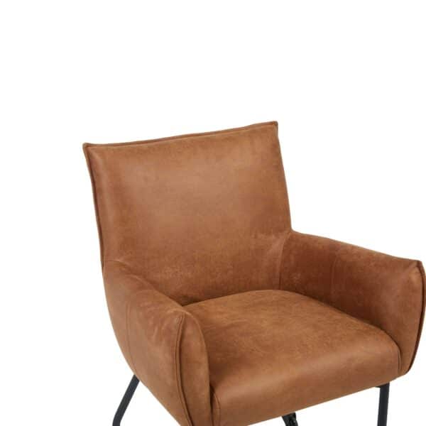 Luxe Eetkamerstoel Pim leder look cognac stoel met armleuning en met wieltjes