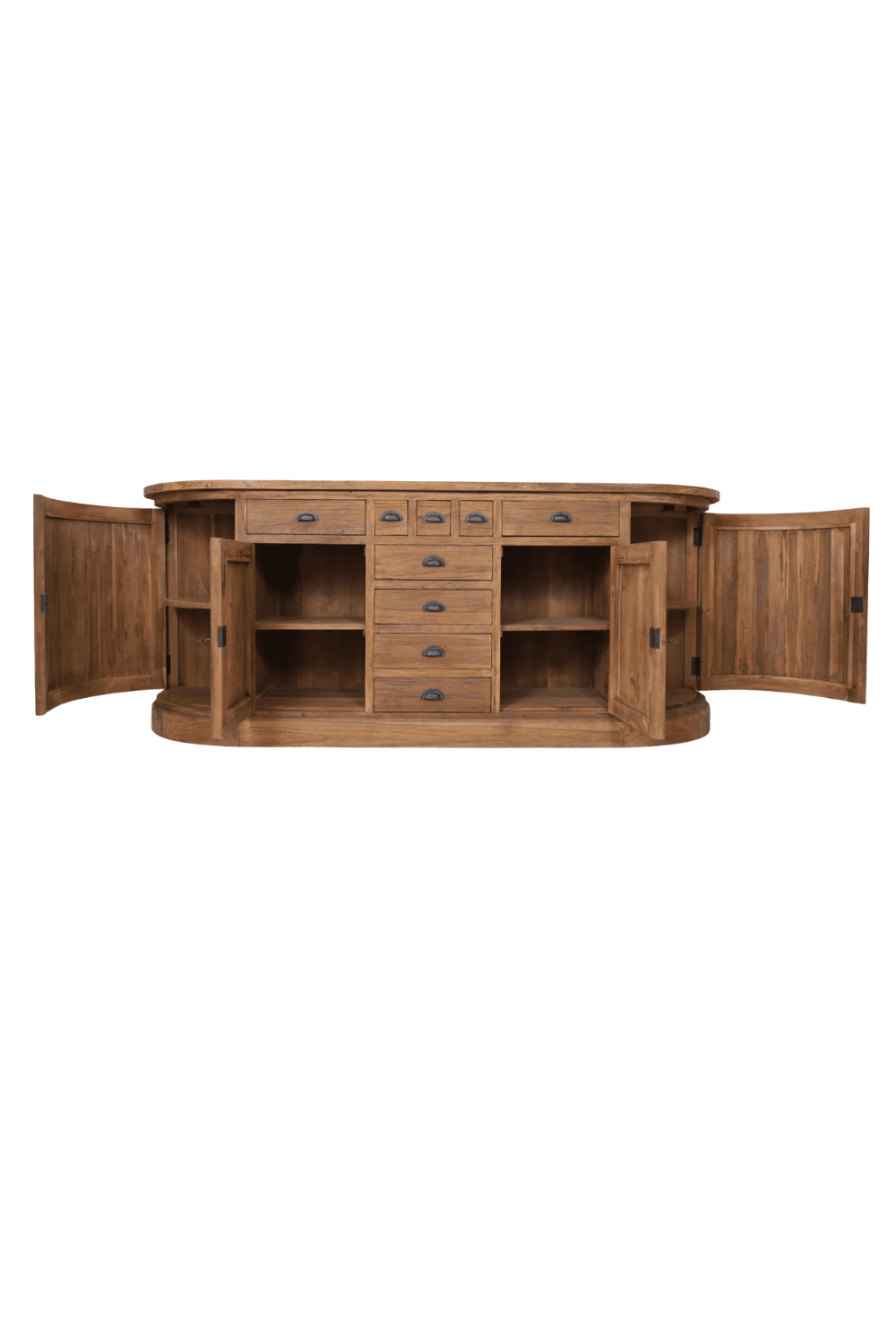Warm houten dressoir met natuurlijke decoratie Warm houten dressoir met natuurlijke decoratie