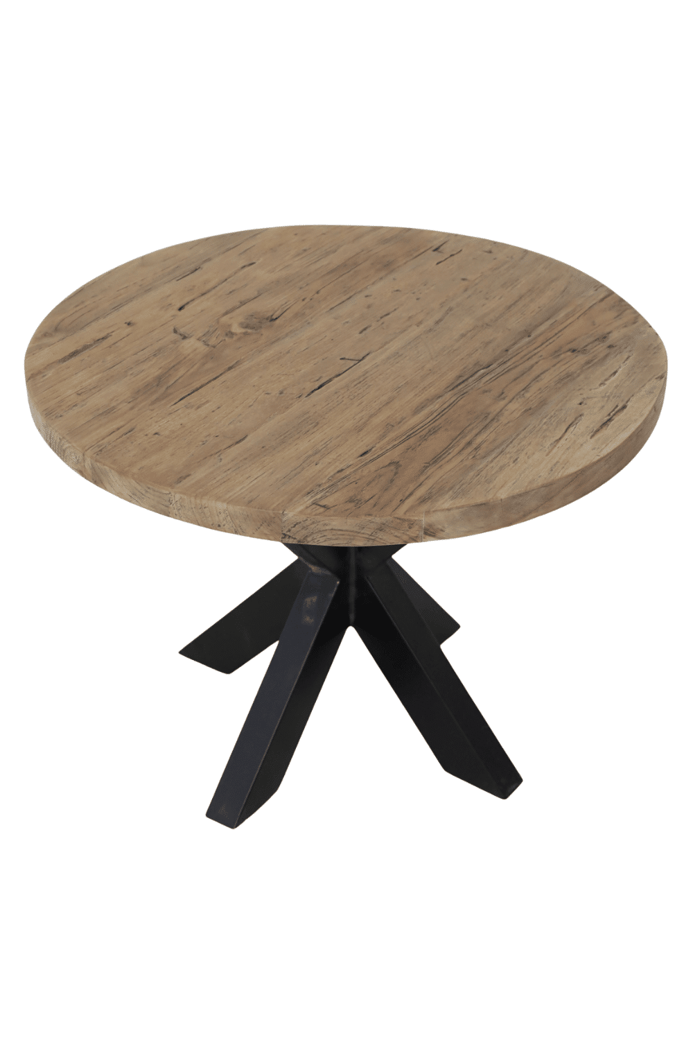 Teak houten ronde salontafel bijzettafel met zwart metalen poot rural60x60x46 cm