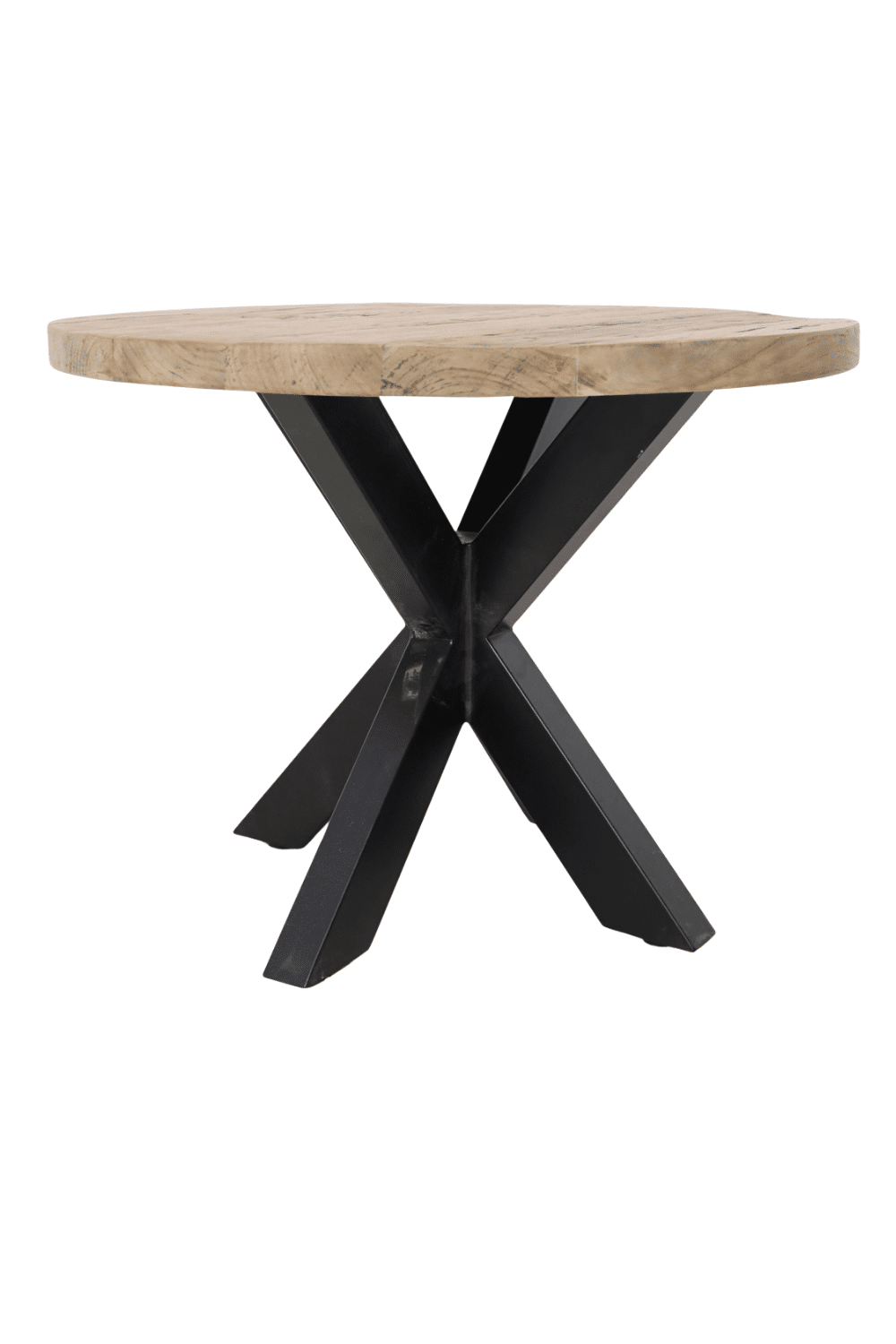 Teak houten ronde salontafel bijzettafel met zwart metalen poot rural60x60x46 cm