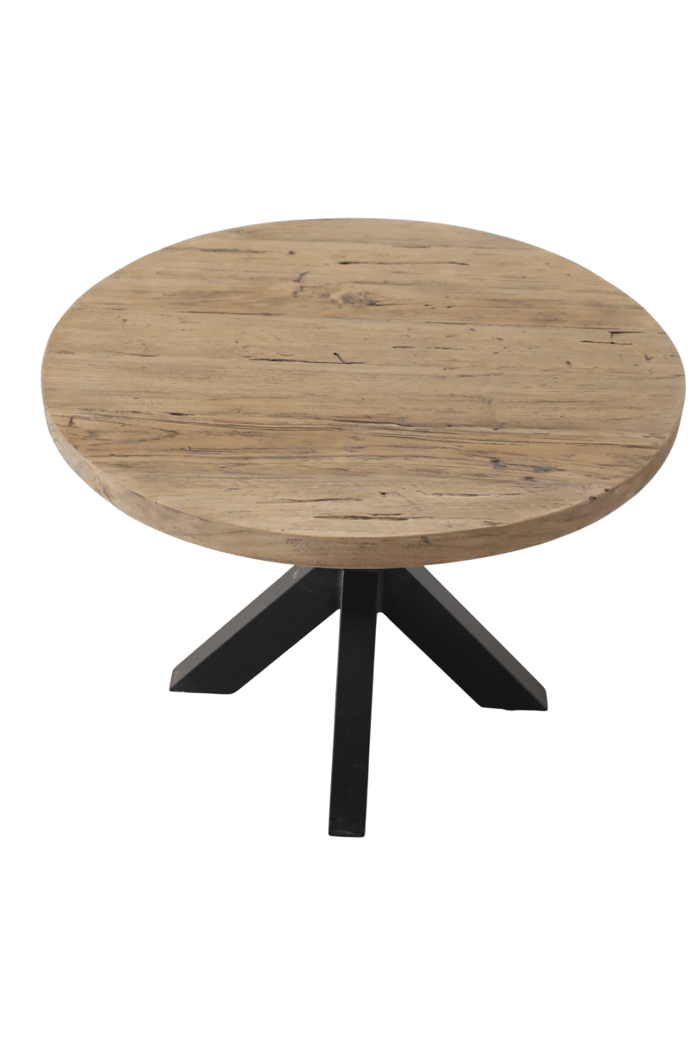 Teak houten ronde salontafel bijzettafel met zwart metalen poot rural60x60x46 cm