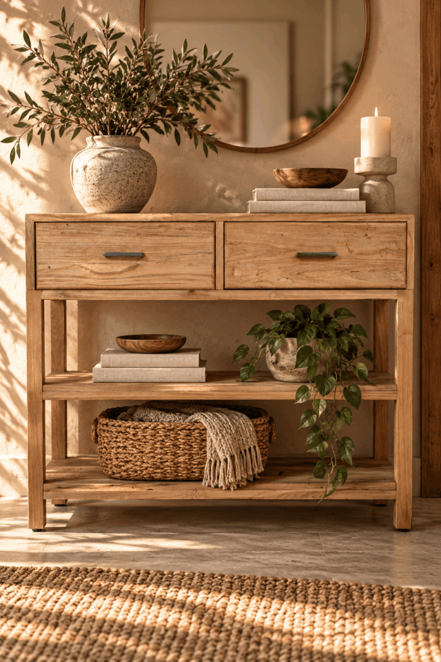 strakke side table ruw teak hout 100,5x40x86 cm