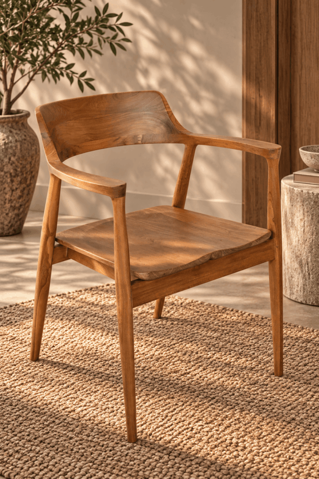 Warme houten stoel in rustig interieur