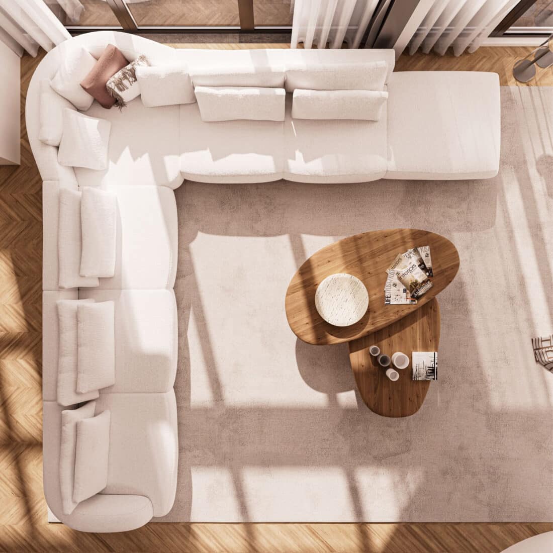 Passe partout medusa hoekbank van bovenaf