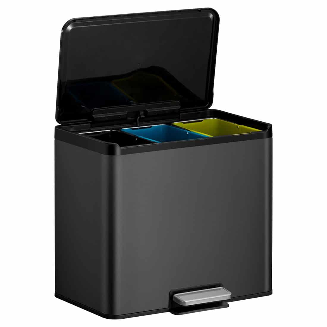 Essential Recycle Step Bin 9+9+9L Black