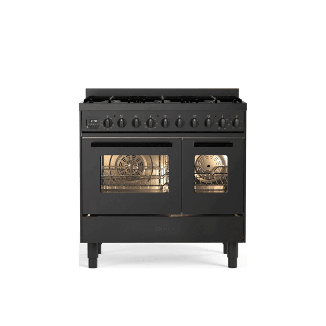 Ilve All Black Gasfornuis 90cm Dubbele Oven Met Lade