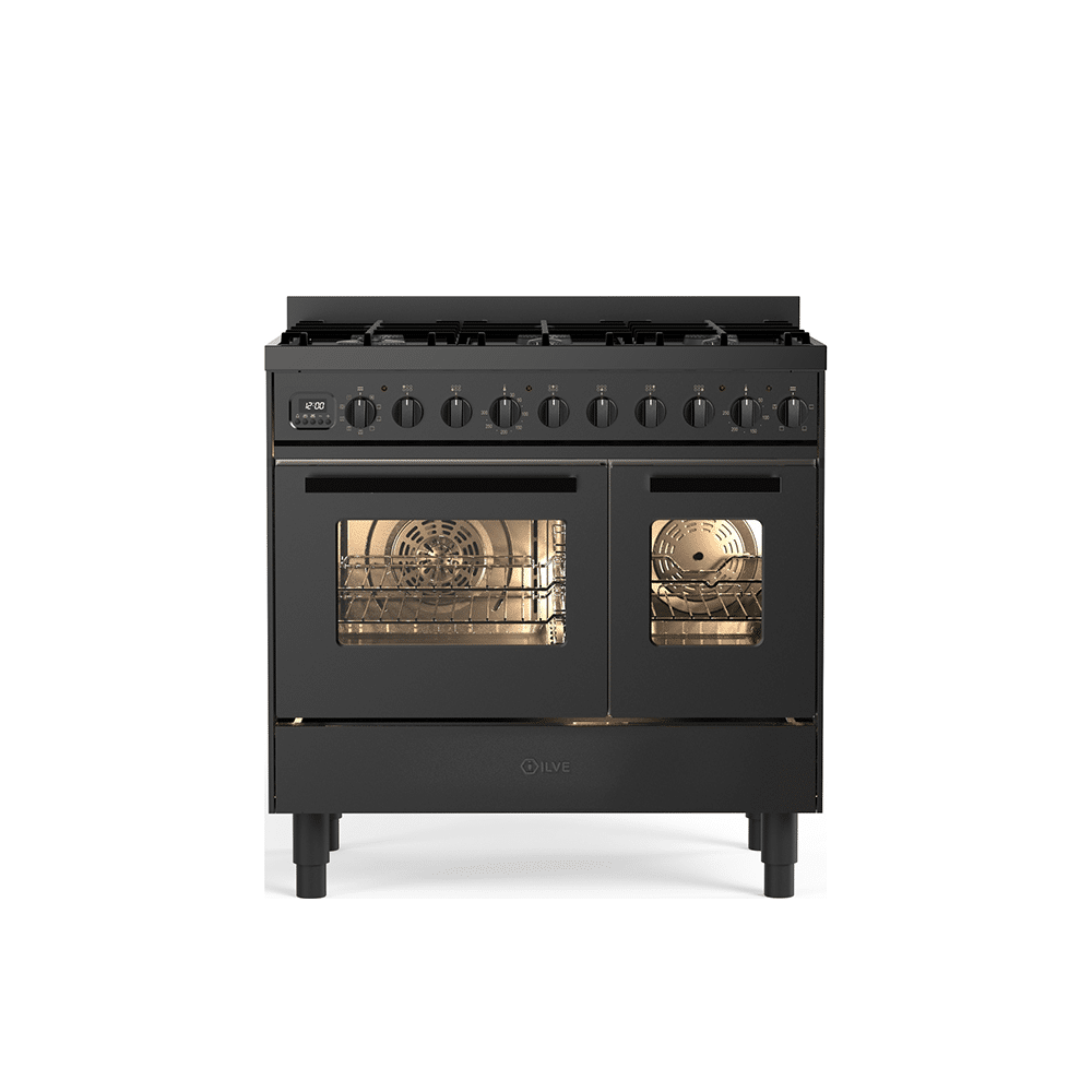 Ilve All Black Gasfornuis 90cm Dubbele Oven Met Lade