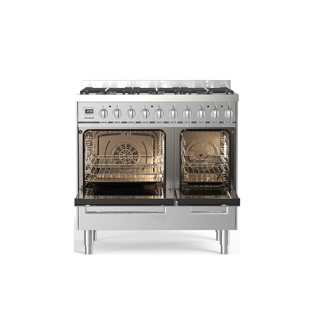 Ilve Rvs Gasfornuis 90cm Dubbele Oven Met Lade