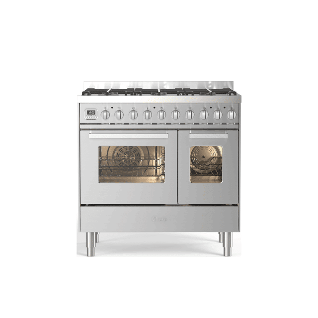 Ilve Rvs Gasfornuis 90cm Dubbele Oven Met Lade