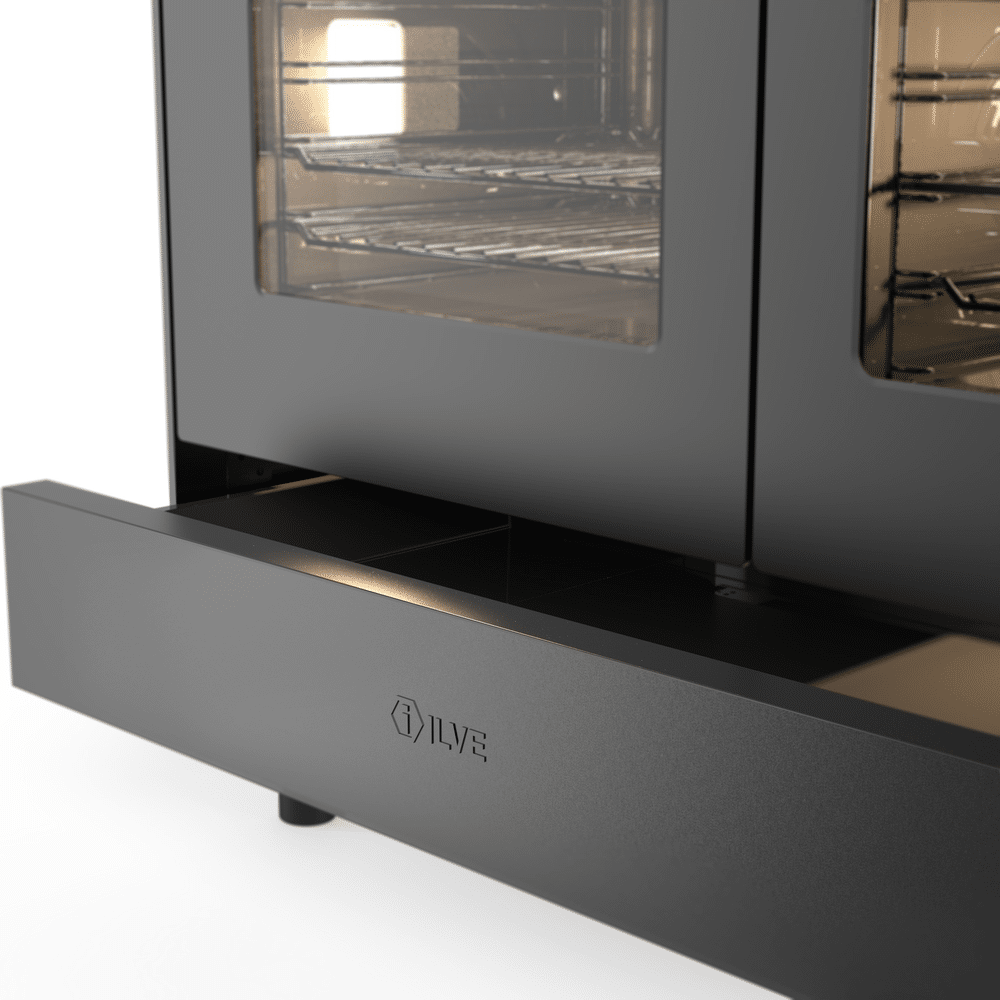 Ilve All Black Inductiefornuis 90cm Dubbele Oven Met Lade